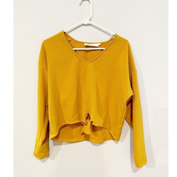 ASTR the label tie front mustard long sleeve blouse - Picture 2 of 4